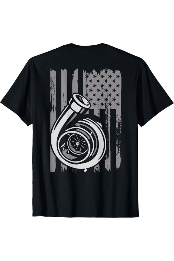 Turbo US Flag Tuner Car Guy Car Enthusiast Racing Drifting T-Shirt Men women T-shirt black, gift. Sizes: S, M,L, XL, 2XL, 3XL, 4XL
