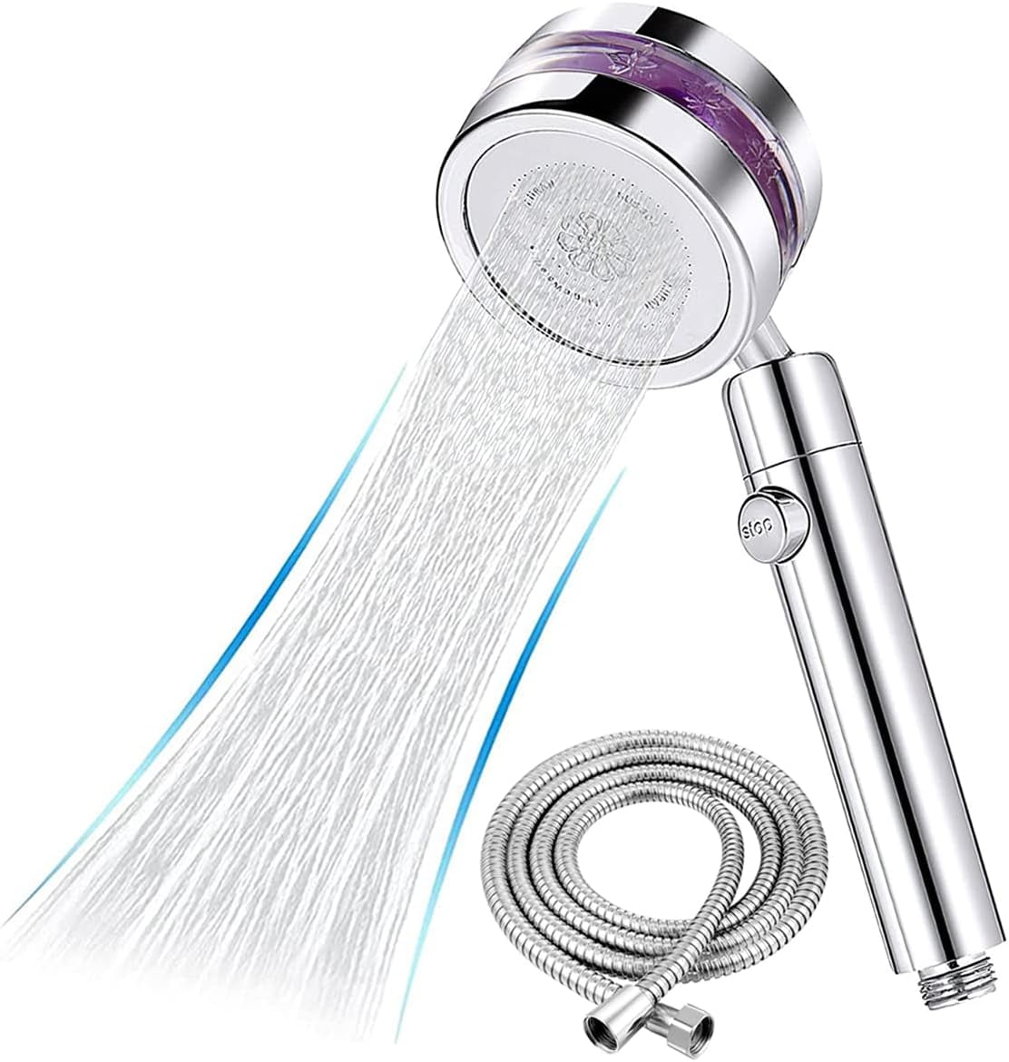 Turbo shower head, premium shower head, pressure increasing with propeller, 5 jet types, 360