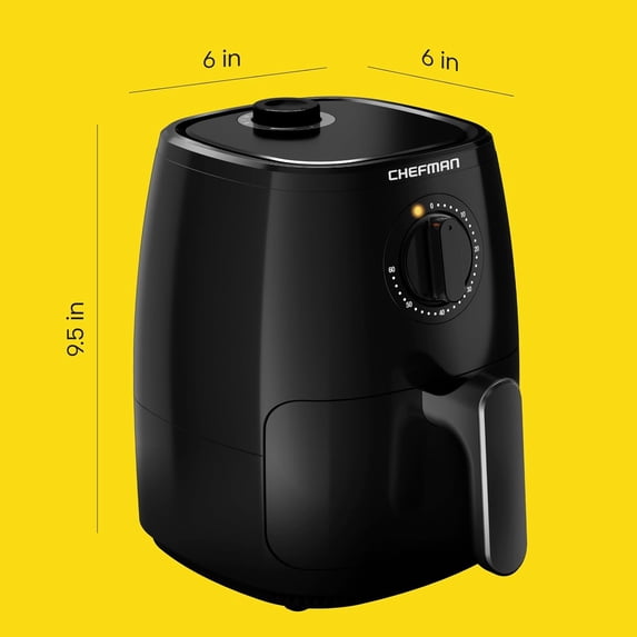 TurboFry 2-Quart Air Fryer, Dishwasher Safe Basket & Tray, Use Little to No Oil For Healthy Food, 60 Minute Timer, Fry Healthier Meals Fast, Heat And Power Indicator Light, Temp Control, Black