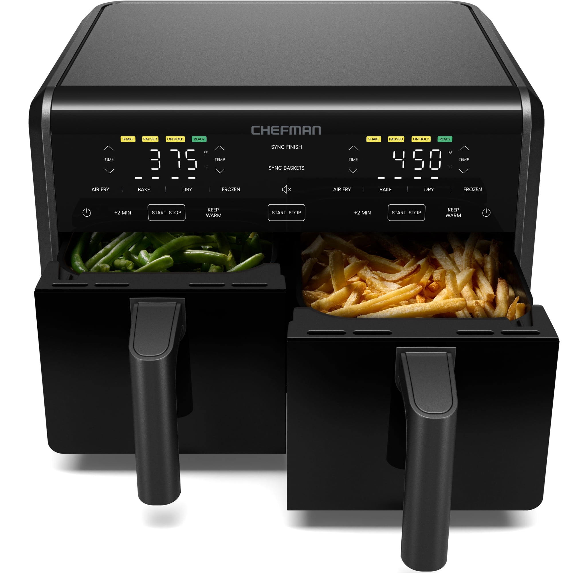 Chefman 9-Quart TurboFry Dual Basket Air Fryer with 4 Cooking Functions, 450°F Max Temp - Black
