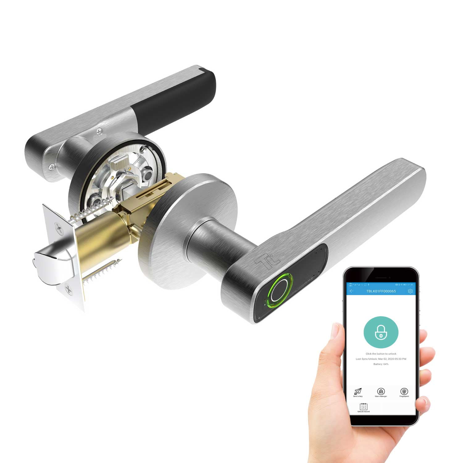 TurboLock TL88 AppEnabled Fingerprint Smart Door Lever Handle Lock One