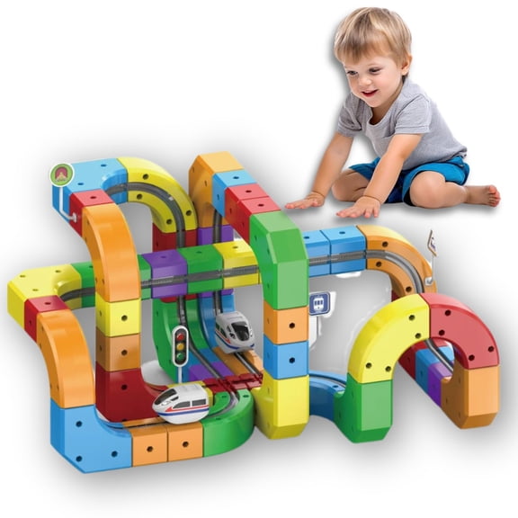 TurboRail Infinity Tracks, Magnetic Rail Track Set, USB Rechargeable 3D Modular Building Track System with Infinity Loop Train, Magnetic Cube Track, Creative DIY Rail Construction with Signs