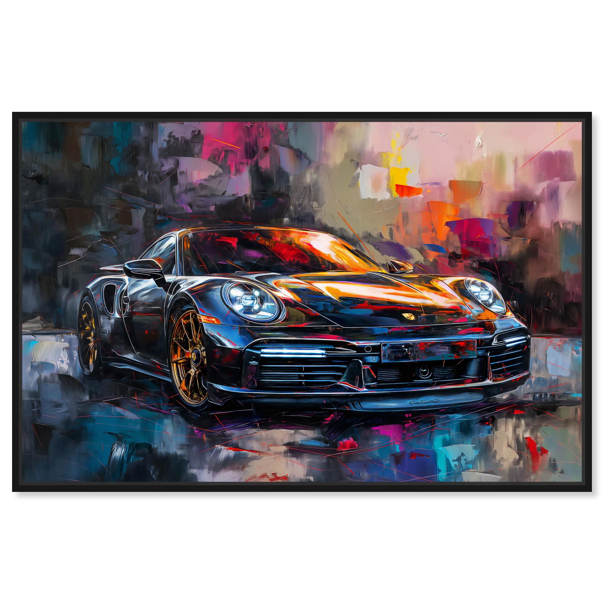 Turbocharged Porsche II Black Framed Canvas Car Painting