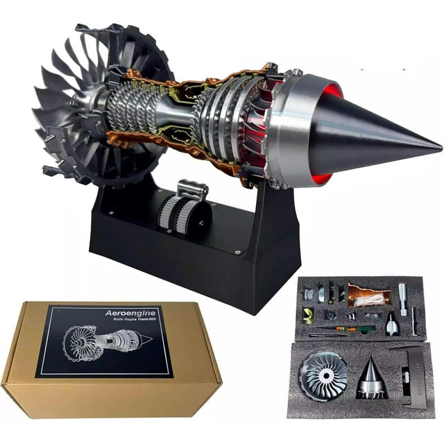 Turbofan Model TR900 Adjustable Speed Aircraft Turbojet Engine with Light, Simulation Aero Engine Mechanical Science Education Toy Gift Decor for Adult, 28cm (Assembly Version)