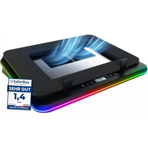 Turbofrost - Gaming Laptop Cooling Pad - 4 Powerful Turbo Fans - 4 x 4000 RPM, Laptop Cooler 2 Power Modes USB-C/DC, Dynamic RGB, 4-Ports USB, Sealed Foam for Fast Cooling for Laptops up to 17in