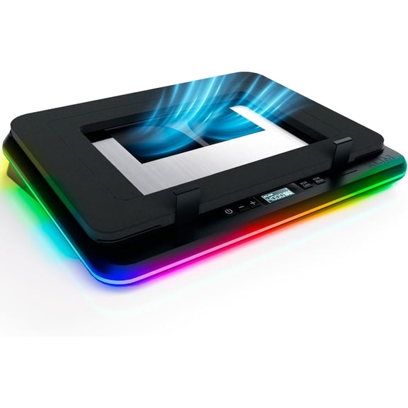 Turbofrost Laptop Cooling Pad for Gaming 4 x 4000 RPM Turbo Fans RGB Lighting 4 USB Ports Dual Power (USB-C/DC) Sealed Foam for Fast Cooling Fits Up to 17 Laptops Grey Space