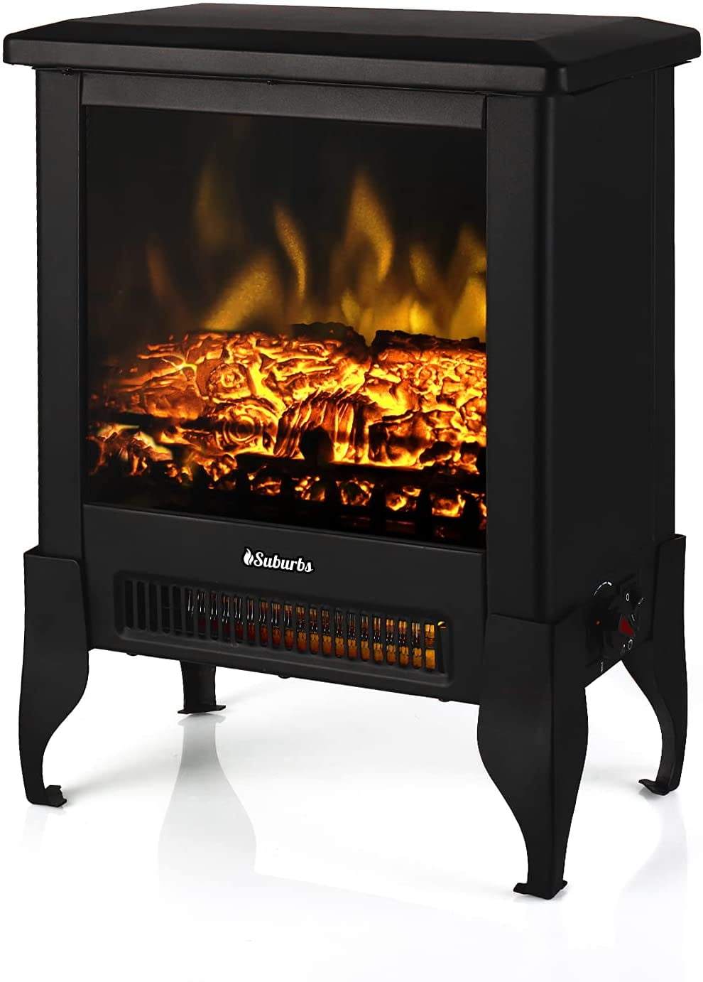 Turbro Suburbs TS17 Compact Electric Fireplace Stove, 18 Freestanding Stove, Realistic Flame, Overheating Safety Protection- 1400W