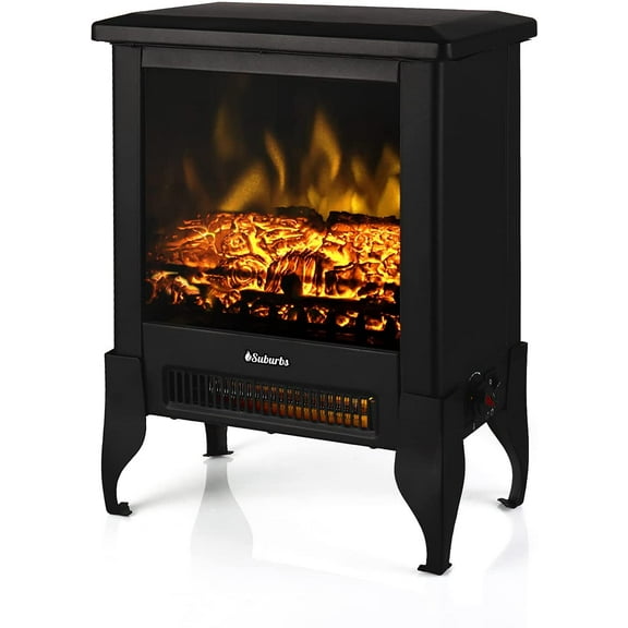 Turbro Suburbs TS17 Compact Electric Fireplace Stove, 18 Freestanding Stove, Realistic Flame, Overheating Safety Protection- 1400W