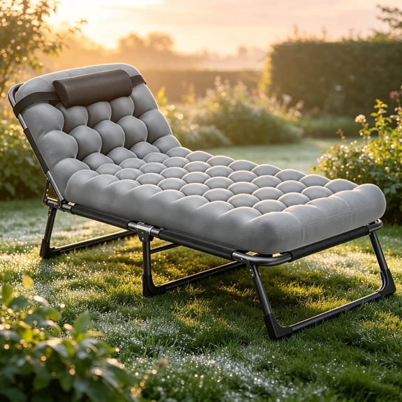 Turcyy Sleeping Cots for Adults, 4-Position Reclining Folding Cot with Headrest for Camping Home and Backyard