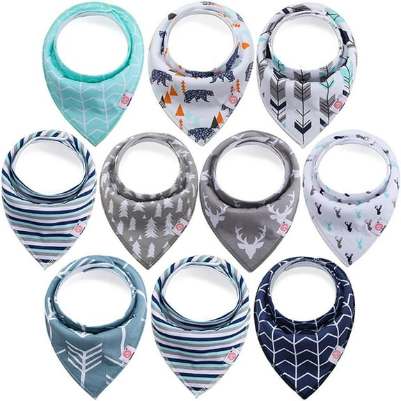 TureClos 10 Pack Baby Bandana Drool Bibs for Drooling and Teething Soft Set of Cloth Bandana Bibs for Any Baby Girl or Boy, Cute Registry Ideas for Baby Shower Gifts