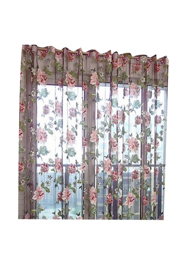 100x200cm Elegant Floral Pattern Tulle Voile Door Window Curtain Drape Panel Sheer Scarf Valances