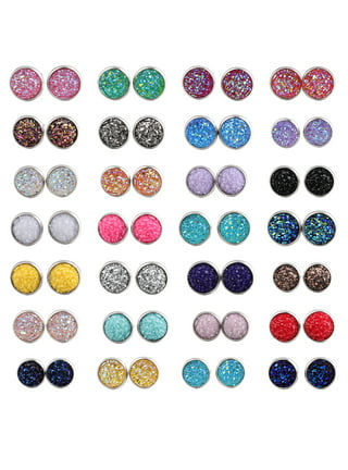  14 Pairs Valentine's Day Faux Druzy Earrings Faceted Square  Glitter Stud Pierced Earrings Stainless Steel Bohemian Druzy Stud Earrings  Set for Women Girls Present: Clothing, Shoes & Jewelry