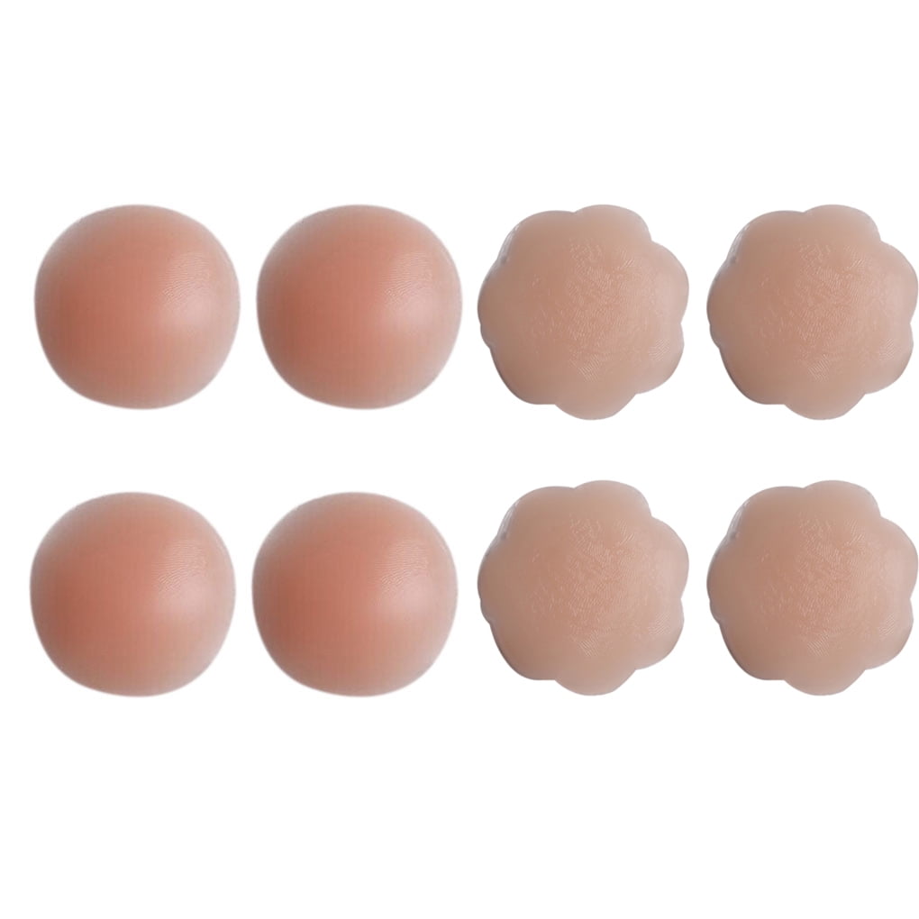 TureClos 4 Pairs Reusable Self Adhesive Silicone Breast Nipple Cover Round  Flower Breast Pasties Stickers Boobs Natural Pads