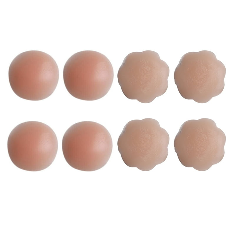 TureClos 4 Pairs Reusable Self Adhesive Silicone Breast Nipple Cover Round  Flower Breast Pasties Stickers Boobs Natural Pads 