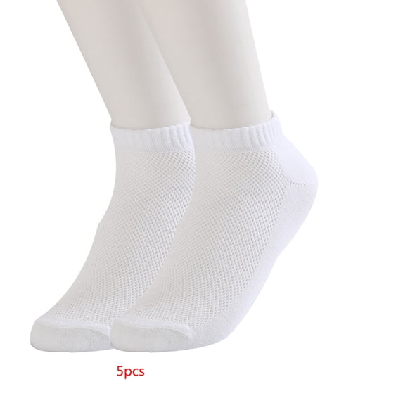 TureClos 5 Pairs Men Solid Color Cool Summer Polyester Cotton Knitting Socks Boys Mesh Ankle Low Invisible Hosiery