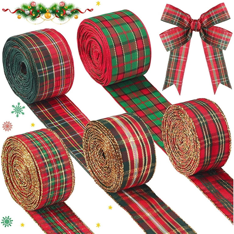 TureClos 5 Rolls 30 Yards Christmas Red Plaid Ribbon Gingham Ribbon Check  Wired Edge Wrapping Ribbon Tartan Ribbon for Christmas DIY Crafts Present  Wrapping Home Decorations Bows (1 Inch Wide) 