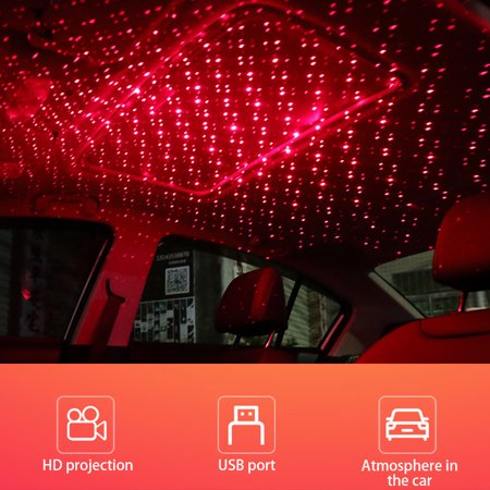 TureClos Car Roof Projection Light USB Portable Adjustable LED Atmosphere Light Interior Ceiling Projector, Red Light