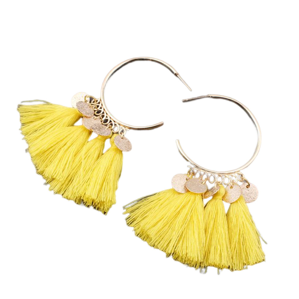 TureClos Chandelier Earrings Bohemian Sector Shape Tassel Ear Dangle Fringe Hoop Valentines Day Gift for Beach Girls Accessories Yellow - image 1 of 8