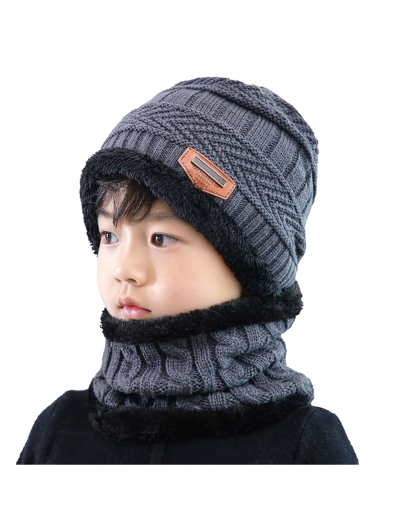 Children Boys Winter Knit Cap Beanie Hat Fleece Lined Hat for Toddler Boy Girls Children