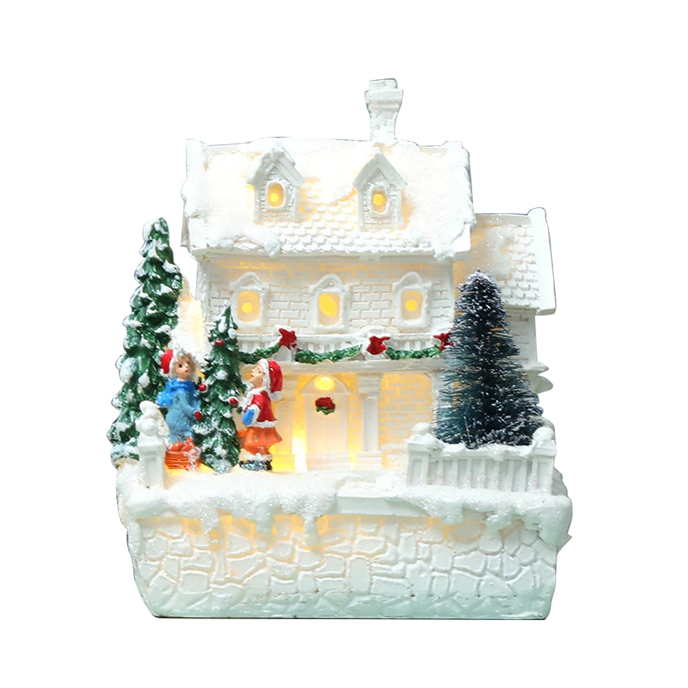 TureClos Christmas Village Ornament LED Lighted Houses with Figurines Decoration Indoor Room