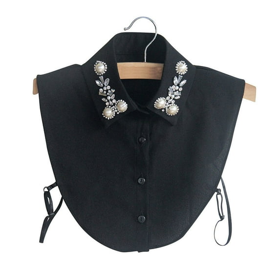 TureClos Detachable Lapel Half Shirt Chiffon Elegant Fake Collar Stylish Blouse False Neck for Women, Black