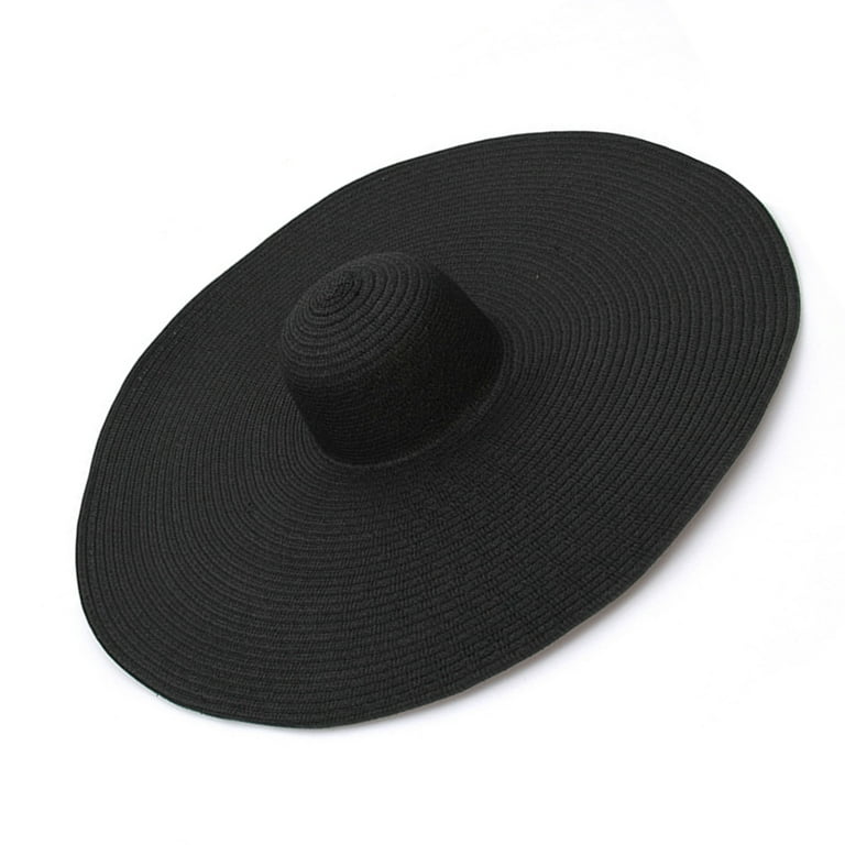 TureClos Floppy Straw Hat Oversized Sun Hat Large Brim Beach Anti-UV Sun  Protection Foldable Roll up Summer Hat Black 