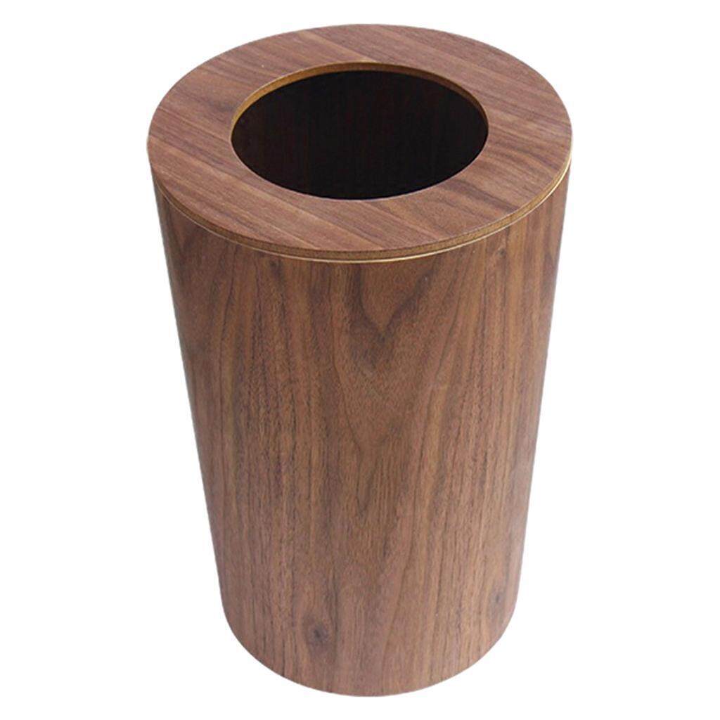 TureClos Garbage Can Solid Wood Waste Bin Round Kitchen Decorative