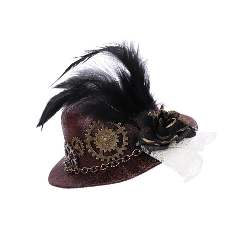 TureClos Goth Steampunk Mini Top Hat with Gear Feather Hair Clip Halloween  Elegant 