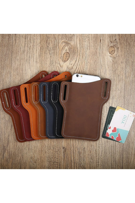 Men Cellphone Belt Bag Retro Design Mobile Phone Waist Leather Storage Pouch Holder Pouch, Yellow