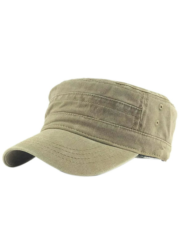 TureClos Men Washed Cotton Cadet Hat Adjustable Baseball Cap Classic Flat Top Hats Outdoor Sports Cap