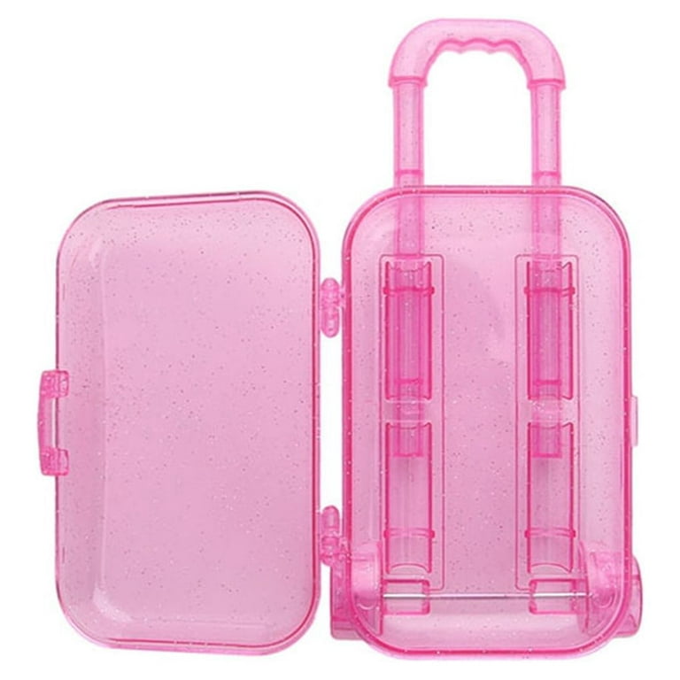 Tureclos Mini Trunk Plastic 18-inch Doll Luggage Case Travel Suitcase Trolley Doll Accessories Kids Toy, Pink
