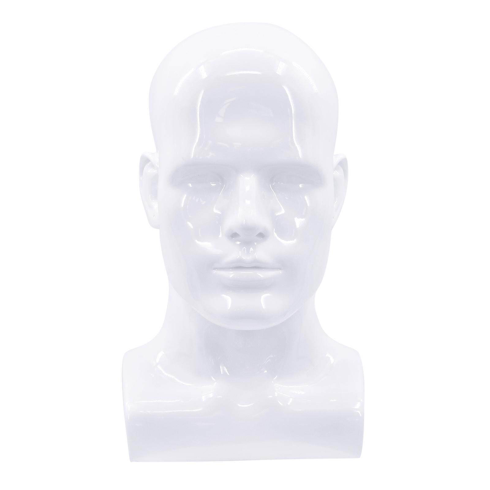 TureClos PVC Male Mannequin Head Display Head Mannequin Display Wig Head Stand White