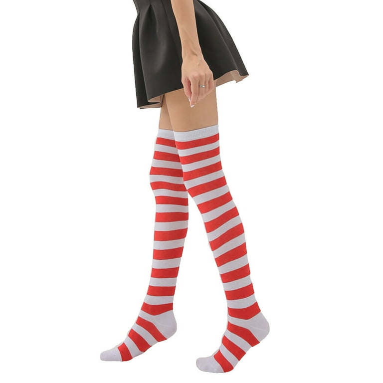 Pack of 2 Striped Plus Size Thigh High Socks Breathability Unique Flexible  Fad Appearance Non Slip Hose Sock Boots Stockings grey black striped 