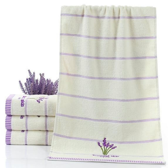 TureClos Pure Cotton Thicken Stripe Face Towels Lavender Pattern Absorbent Face Towels