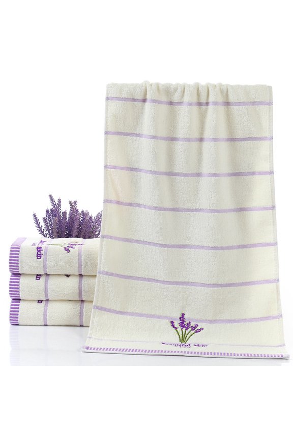 Pure Cotton Thicken Stripe Face Towels Lavender Pattern Absorbent Face Towels