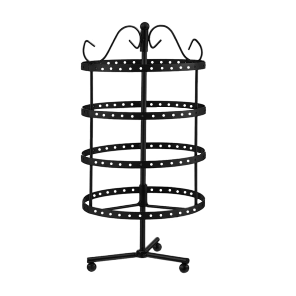 5 Tiers Metal Rotating Earring Holder Organizer, Exquisite Jewelry Display  Stand Necklace Rack Holder, 220 Holes For Earrings- 14x6.3 Inch (Black)