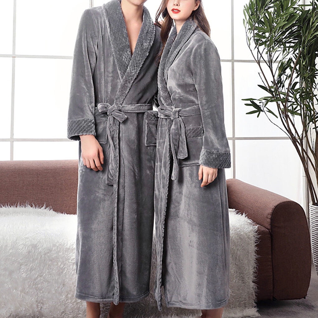 TureClos Warm Plush Bathrobe Women Winter Nightgown Sleeping Robe