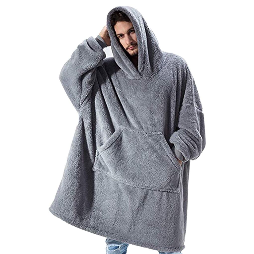 TureClos Wearable Blanket Hoodie Home TV Watching Resting Unisex Warm keeping Plush Blanket Sweatshirt Grey Walmart