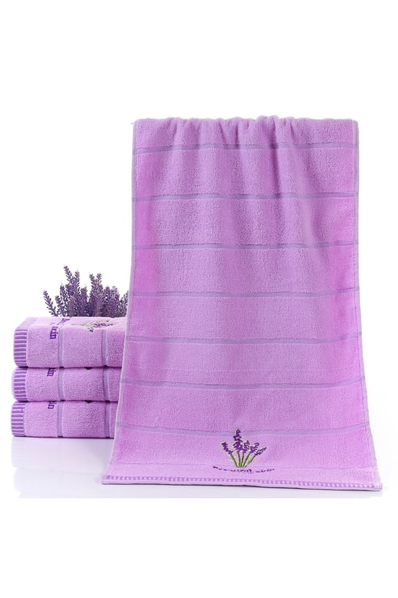 Stripe Embroidery Cotton Towels & Washcloths, Lavender