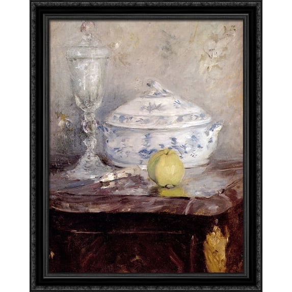 Tureen And Apple 28x34 Large Black Ornate Wood Framed Canvas Art by Berthe Morisot