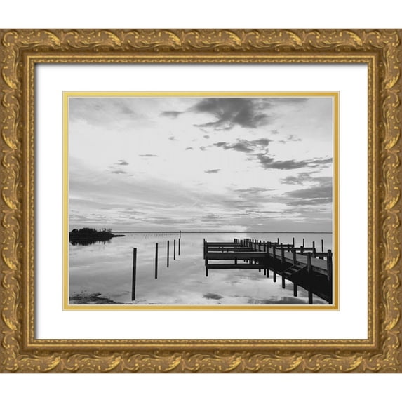 Turek, Eve 14x12 Gold Ornate Wood Framed with Double Matting Museum Art Print Titled - Sunset Pier