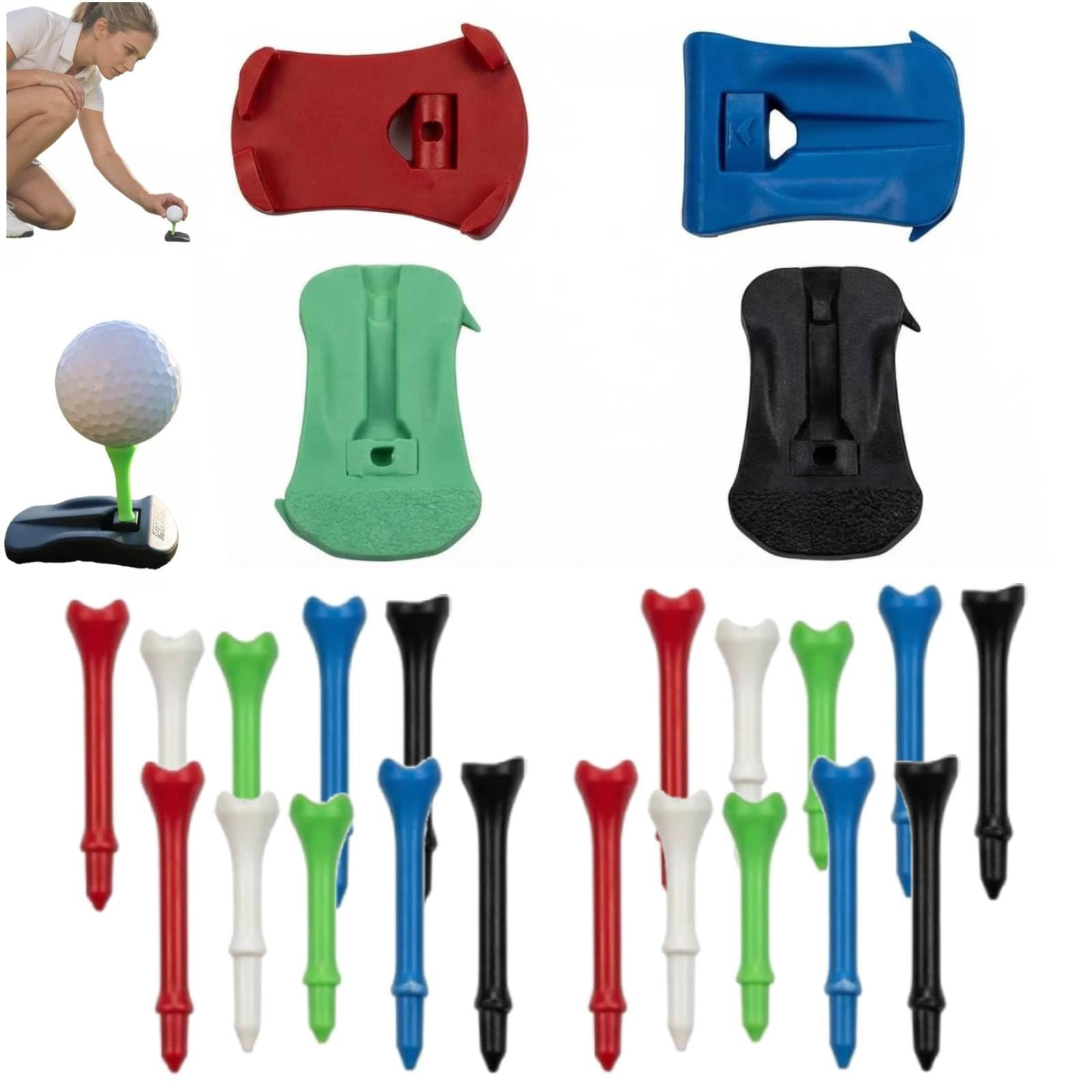 Turf Base V3 - Hinged Turf Tee for Artificial Turf - Includes Pre-Cut Tee Variety Packs & Golf Tee Holder, Unbreakable Golf Simulator Tees, for Outdoor Indoor Winter Turf and Driving Range (4pcs)