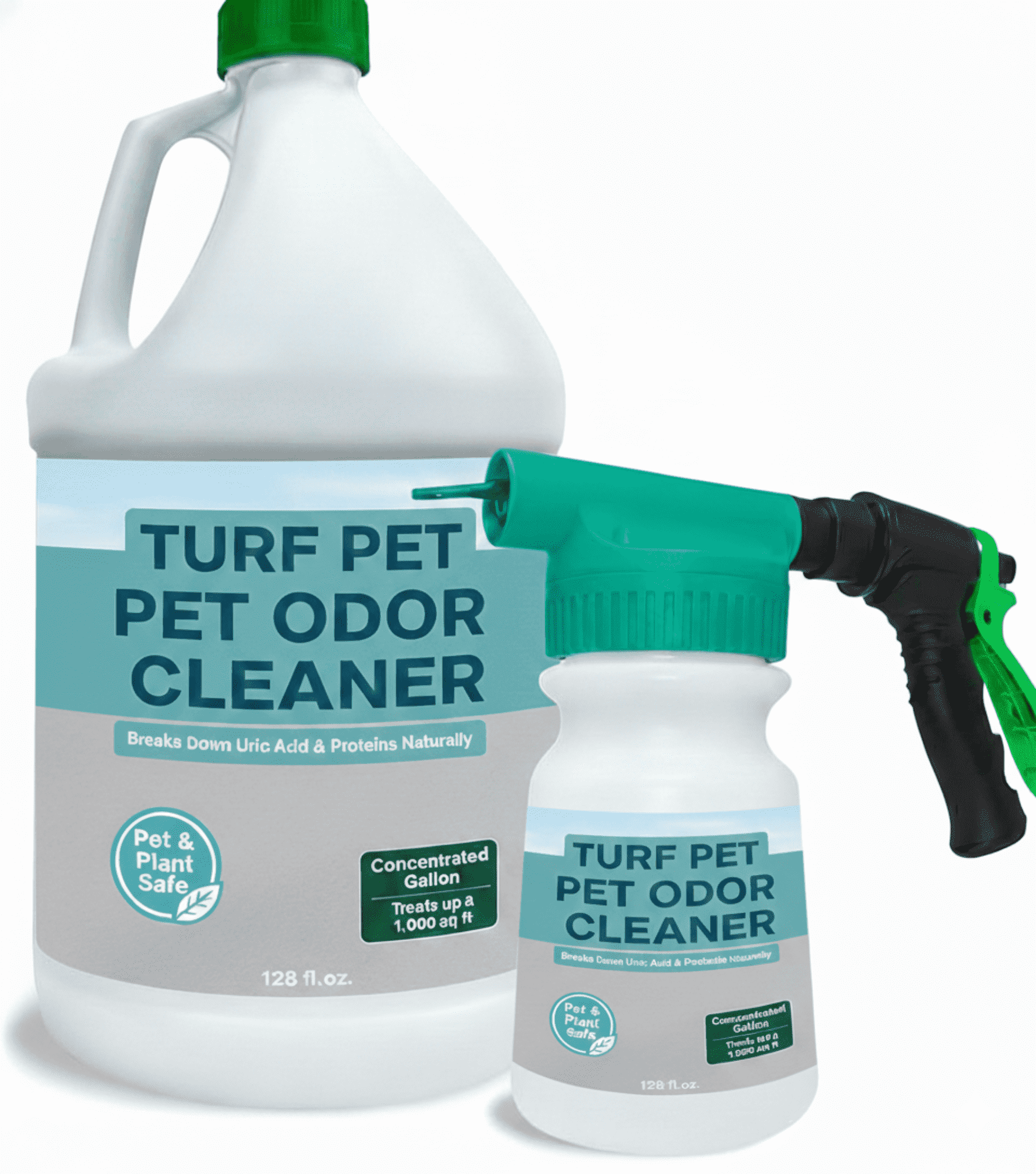 Turf Pet Odor Eliminator Enzyme Cleaner with Hose-End Sprayer for Outdoor Turf, Grass, Patio & Yard Odor Removal, 1 Gallon Concentrate