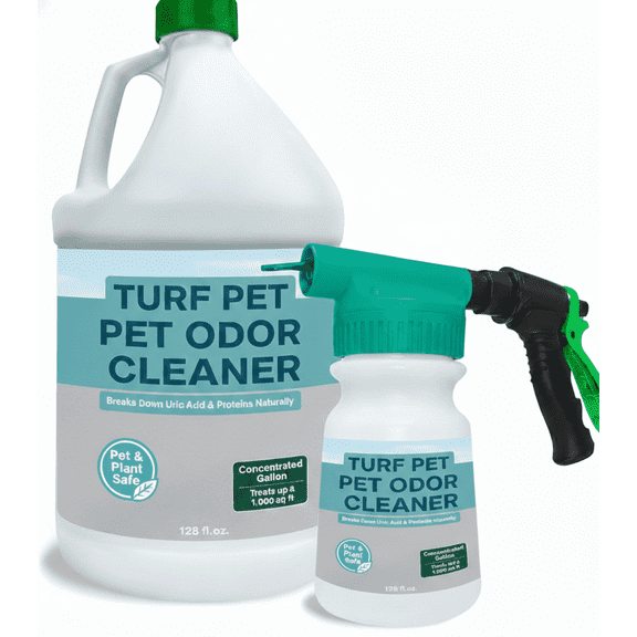 Turf Pet Odor Eliminator Enzyme Cleaner with Hose-End Sprayer for Outdoor Turf, Grass, Patio & Yard Odor Removal, 1 Gallon Concentrate