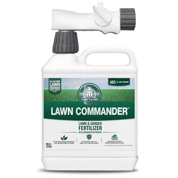 Turf Titan Lawn Commander All-in-One Lawn Booster and Fertilizer 32 oz Peak Growth & Green Grass for All Seasons Tri-Action Nitrogen Tech - Hose End Lawn Sprayer Covers up to 8,000 Sq Ft