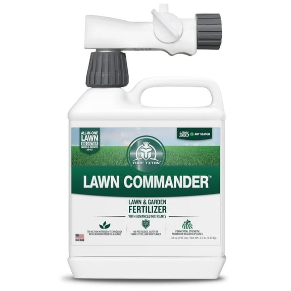 Turf Titan Lawn Commander  All-in-One Lawn Booster and Fertilizer 32 oz  Peak Growth & Green Grass for All Seasons  Tri-Action Nitrogen Tech - Hose End Lawn Sprayer  Covers up to 8,000 Sq Ft