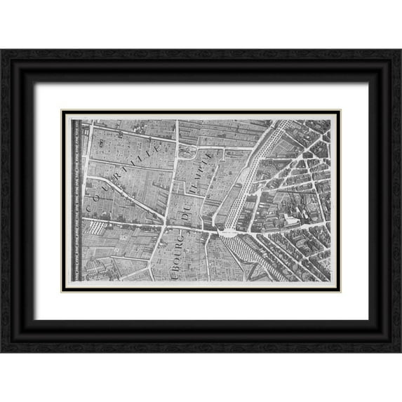 Turgot, Michel-Etienne 14x10 Black Ornate Wood Framed with Double Matting Museum Art Print Titled - Paris 1739 Sectional map