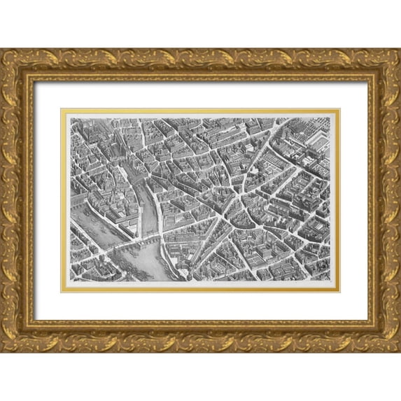 Turgot, Michel-Etienne 18x13 Gold Ornate Wood Framed with Double Matting Museum Art Print Titled - Paris 1739 Sectional map