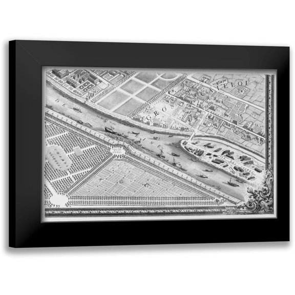 Turgot, Michel-Etienne 24x17 Black Modern Framed Museum Art Print Titled - Paris 1739 Sectional map