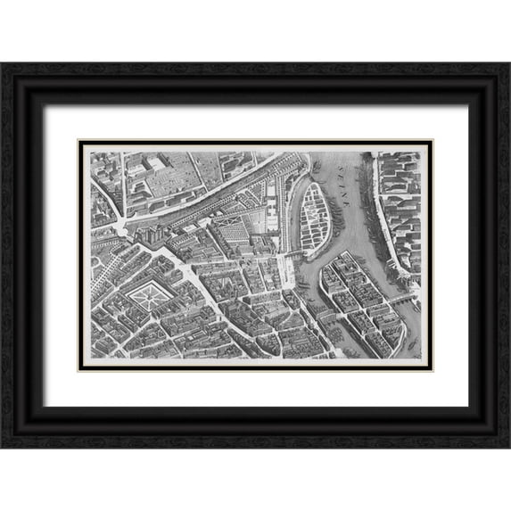 Turgot, Michel-Etienne 24x17 Black Ornate Wood Framed with Double Matting Museum Art Print Titled - Paris 1739 Sectional map